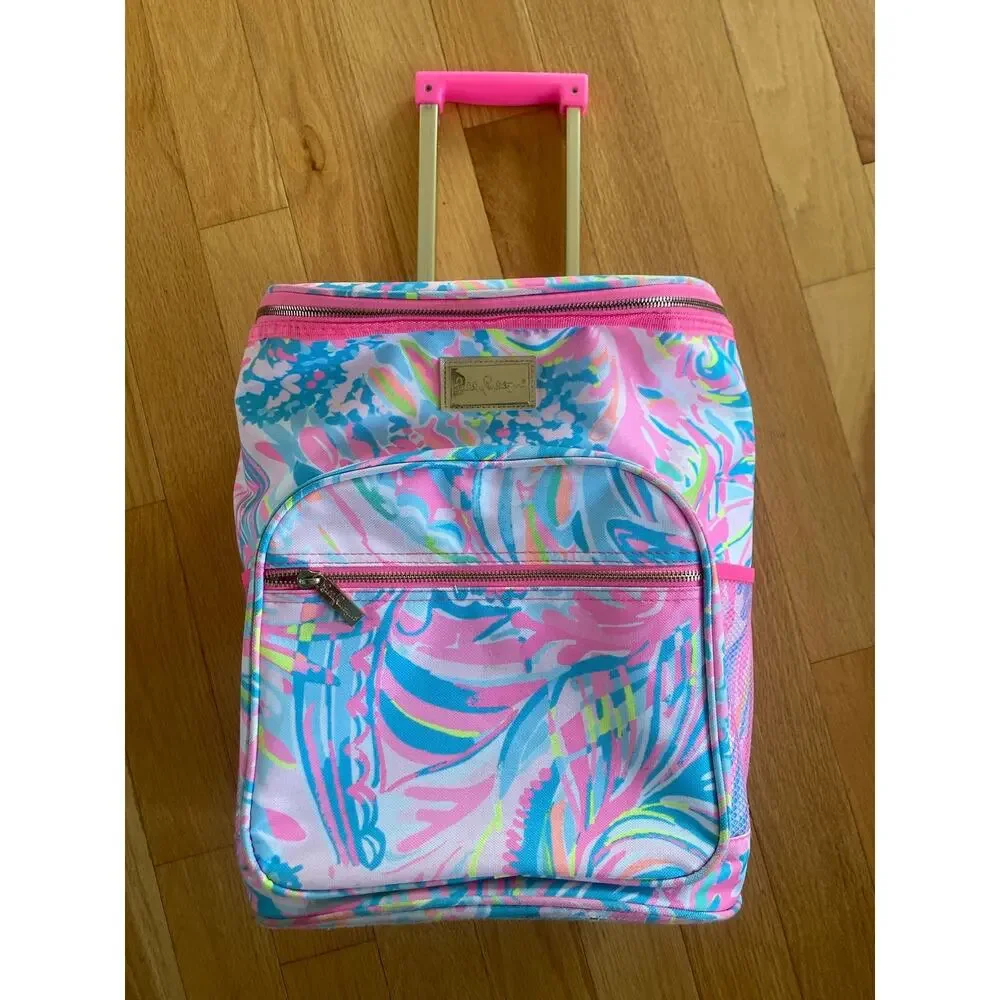 Lilly Pulitzer Suitcase Insulated Rolling Cooler Bag Pink Carnivale Coral Rare